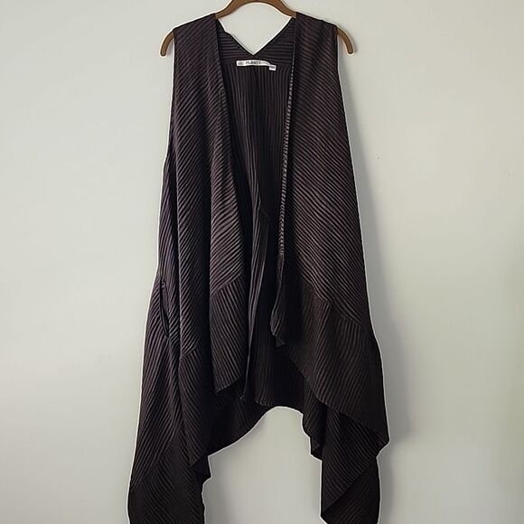 Planet by Lauren G Brown Ribbed Linen Lagenlook Waterfall Sleeveless Cardigan OS - Picture 1 of 10